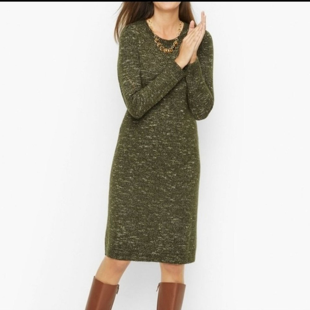 Talbots Pointelle Detail Sweater Dress Midi XL Olive Green